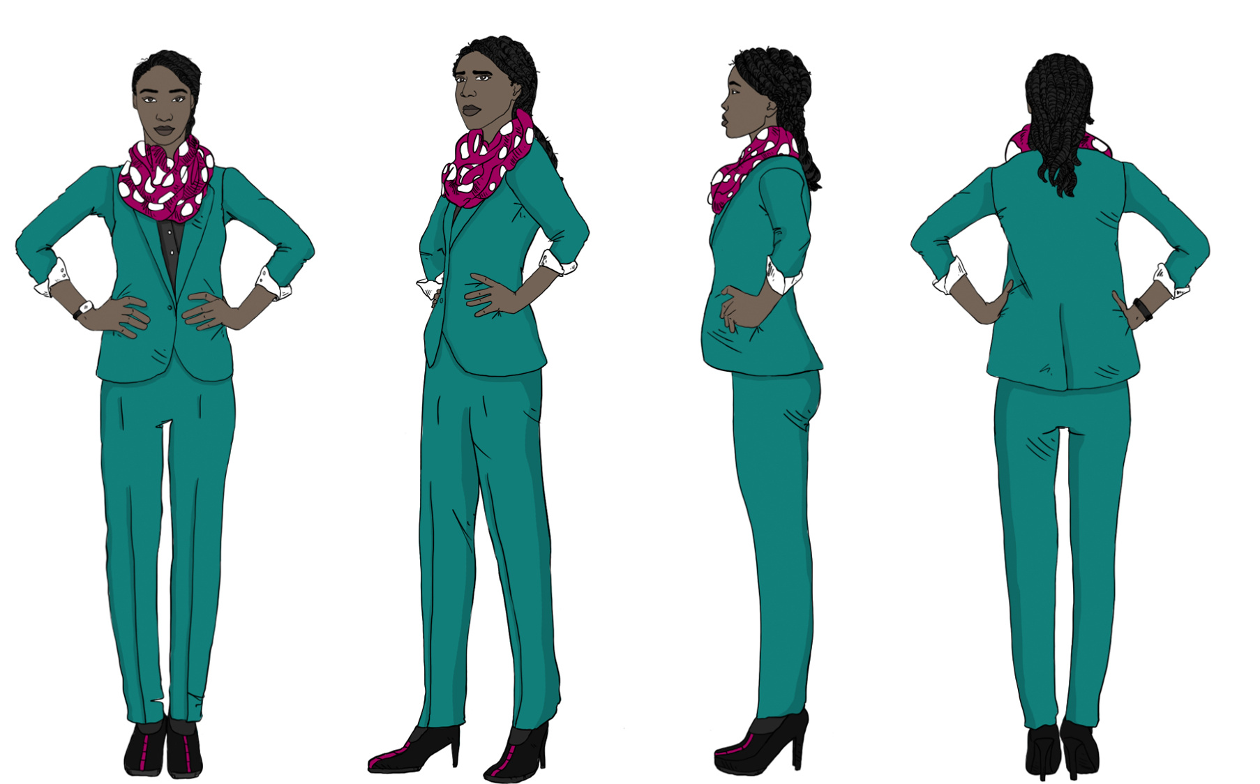Comprehensive 360-Degree Illustration of an African American Businesswoman for Training Manuals