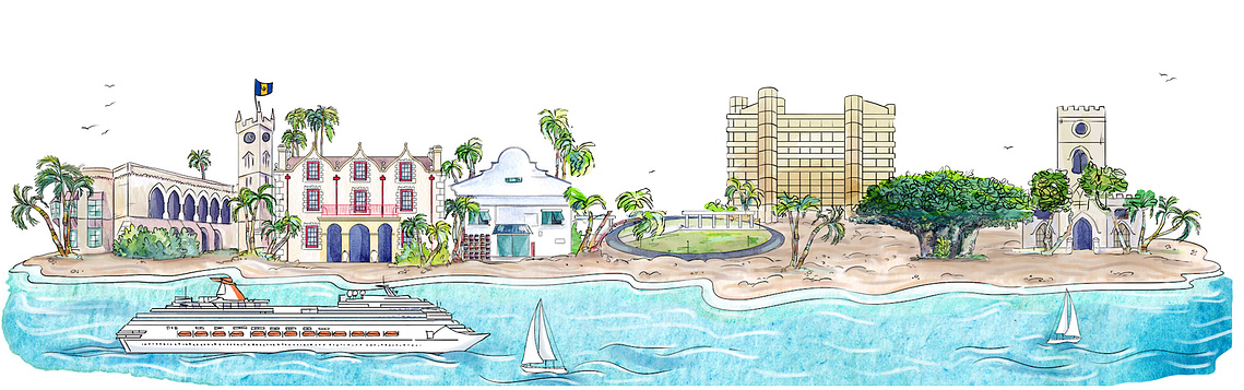 Swiss Bank Explores Barbados: Watercolour Banner Showcases Island Paradise