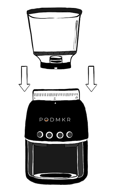 Illustration of the top Podmkr component fitting seamlessly into the base. This image highlights the precise engineering and design of the Podmkr device, ensuring a perfect fit for optimal performance.