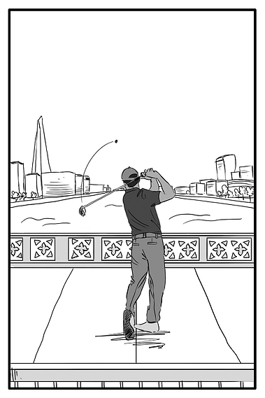 Urban Tee Time: Golfer Swings in Style on Tower Bridge with Ben Sherman
