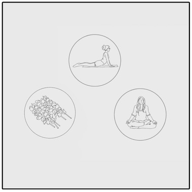 Three Illustrated Bubbles for Beyond the Scale Weight Watchers Video Mock-Up
This mock-up features three illustrated bubbles showcasing a yoga pose, food, and health items for the Beyond the Scale Weight Watchers video.