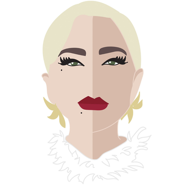 Vector illustration of Lady Gaga, featuring a simplified two-tone portrait split down the center of her face. This artwork exemplifies dual-tone portrait techniques for case studies, highlighting innovative artistic styles.