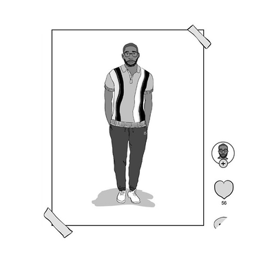 Black and white illustrated advertisement for Ben Sherman’s new men's clothing line on TikTok, showcasing stylish designs. This artwork links to case studies, emphasizing creative marketing strategies in fashion.