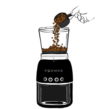 technical illustration depicting instructions for a coffee maker, showing a hand filling the machine with coffee beans. This visual links to the tech and AI case studies page, enhancing user understanding.
