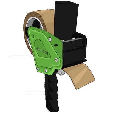 Full-color illustration of a packing tape dispenser designed for Brackit, showcasing product details and features. This illustration connects to advertising and marketing case studies, enhancing visual engagement.