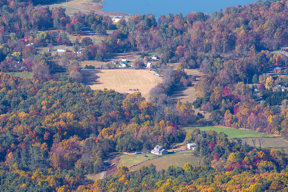 Farmland in the valley below the Blue Ridge Mountains