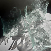 12.2 | 3mm float glass, kiln, plaster, mould, pen, pencil, marker, tracing paper | 06.02.2023 - tbc. | glass art work, constructivism, glass artist based in uk, from hong kong, new materialism, vitality, destruct and reconstruct, entropy