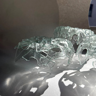 12.2 | 3mm float glass, kiln, plaster, mould, pen, pencil, marker, tracing paper | 06.02.2023 - tbc. | glass art work, constructivism, glass artist based in uk, from hong kong, new materialism, vitality, destruct and reconstruct, entropy