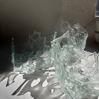 12.2 | 3mm float glass, kiln, plaster, mould, pen, pencil, marker, tracing paper | 06.02.2023 - tbc. | glass art work, constructivism, glass artist based in uk, from hong kong, new materialism, vitality, destruct and reconstruct, entropy