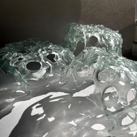 12.2 | 3mm float glass, kiln, plaster, mould, pen, pencil, marker, tracing paper | 06.02.2023 - tbc. | glass art work, constructivism, glass artist based in uk, from hong kong, new materialism, vitality, destruct and reconstruct, entropy