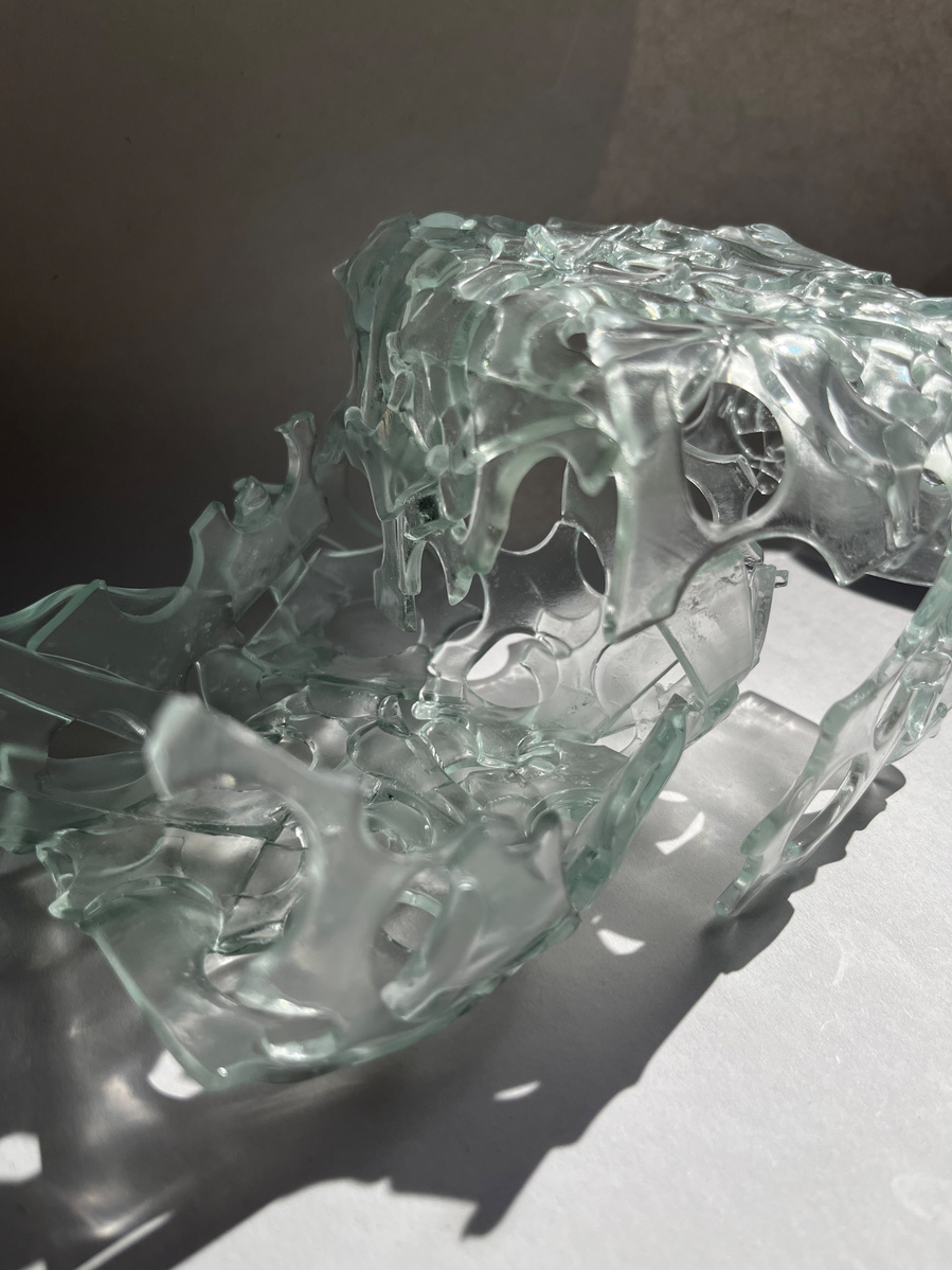 12.2 | 3mm float glass, kiln, plaster, mould, pen, pencil, marker, tracing paper | 06.02.2023 - tbc. | glass art work, constructivism, glass artist based in uk, from hong kong, new materialism, vitality, destruct and reconstruct, entropy