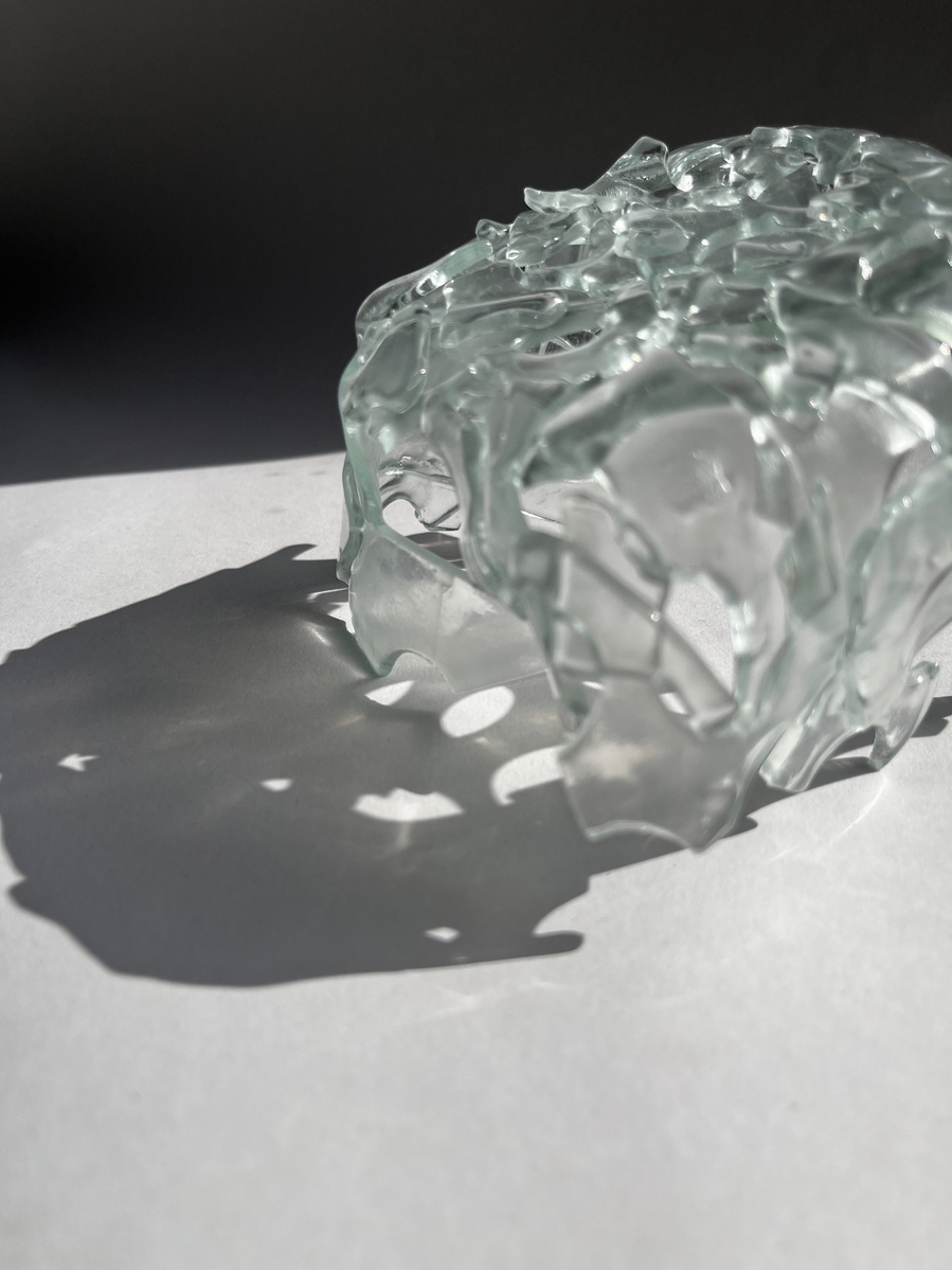 12.2 | 3mm float glass, kiln, plaster, mould, pen, pencil, marker, tracing paper | 06.02.2023 - tbc. | glass art work, constructivism, glass artist based in uk, from hong kong, new materialism, vitality, destruct and reconstruct, entropy