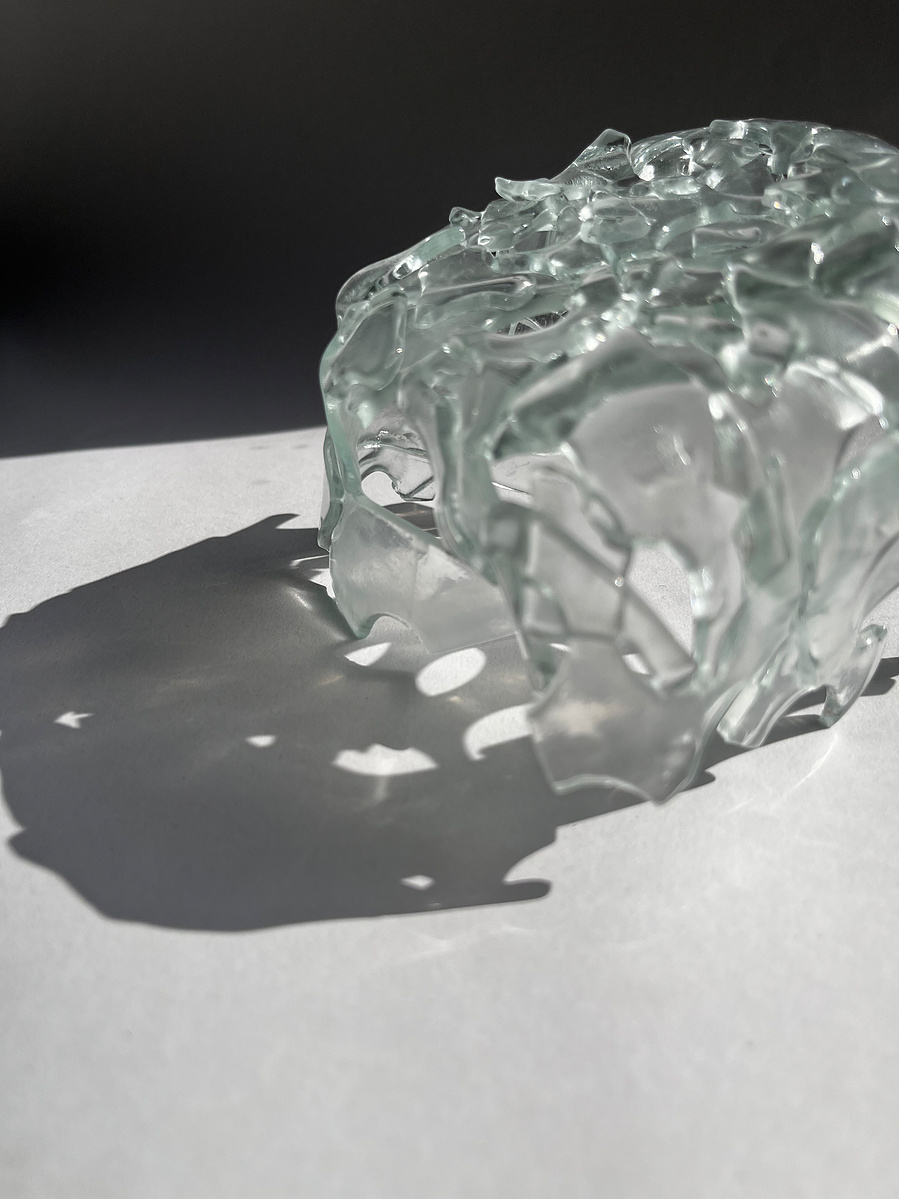 12.2 | 3mm float glass, kiln, plaster, mould, pen, pencil, marker, tracing paper | 06.02.2023 - tbc. | glass art work, constructivism, glass artist based in uk, from hong kong, new materialism, vitality, destruct and reconstruct, entropy