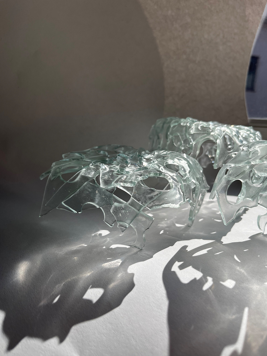 12.2 | 3mm float glass, kiln, plaster, mould, pen, pencil, marker, tracing paper | 06.02.2023 - tbc. | glass art work, constructivism, glass artist based in uk, from hong kong, new materialism, vitality, destruct and reconstruct, entropy