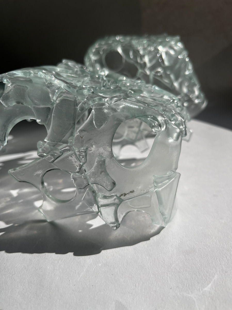 12.2 | 3mm float glass, kiln, plaster, mould, pen, pencil, marker, tracing paper | 06.02.2023 - tbc. | glass art work, constructivism, glass artist based in uk, from hong kong, new materialism, vitality, destruct and reconstruct, entropy