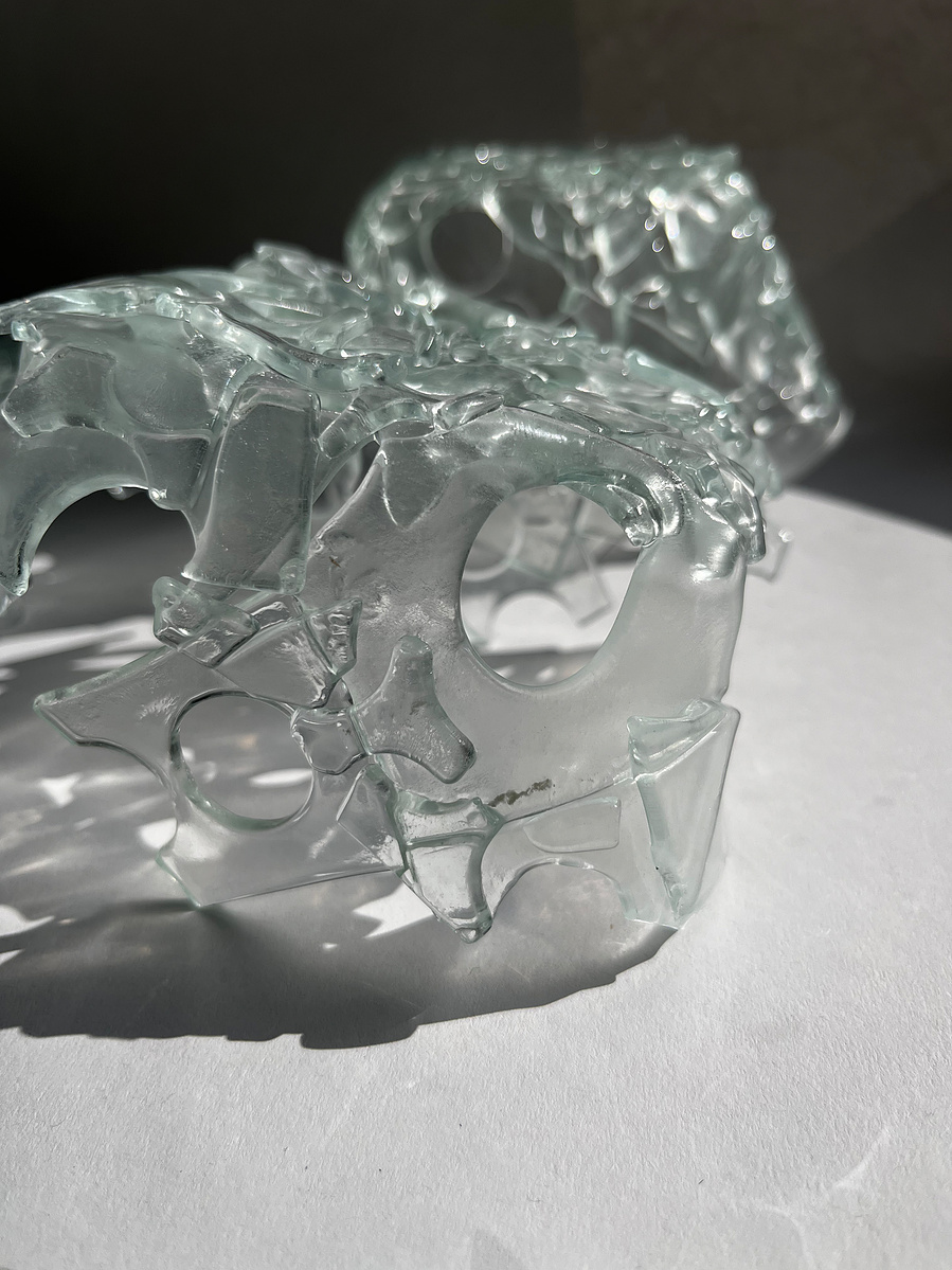 12.2 | 3mm float glass, kiln, plaster, mould, pen, pencil, marker, tracing paper | 06.02.2023 - tbc. | glass art work, constructivism, glass artist based in uk, from hong kong, new materialism, vitality, destruct and reconstruct, entropy