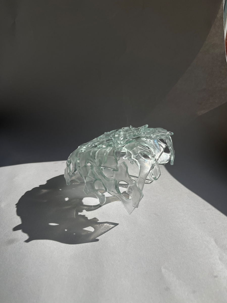 12.2 | 3mm float glass, kiln, plaster, mould, pen, pencil, marker, tracing paper | 06.02.2023 - tbc. | glass art work, constructivism, glass artist based in uk, from hong kong, new materialism, vitality, destruct and reconstruct, entropy