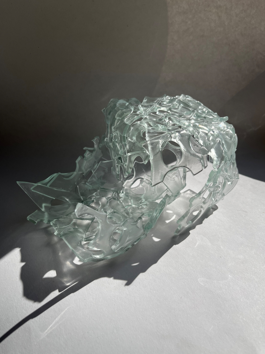 12.2 | 3mm float glass, kiln, plaster, mould, pen, pencil, marker, tracing paper | 06.02.2023 - tbc. | glass art work, constructivism, glass artist based in uk, from hong kong, new materialism, vitality, destruct and reconstruct, entropy