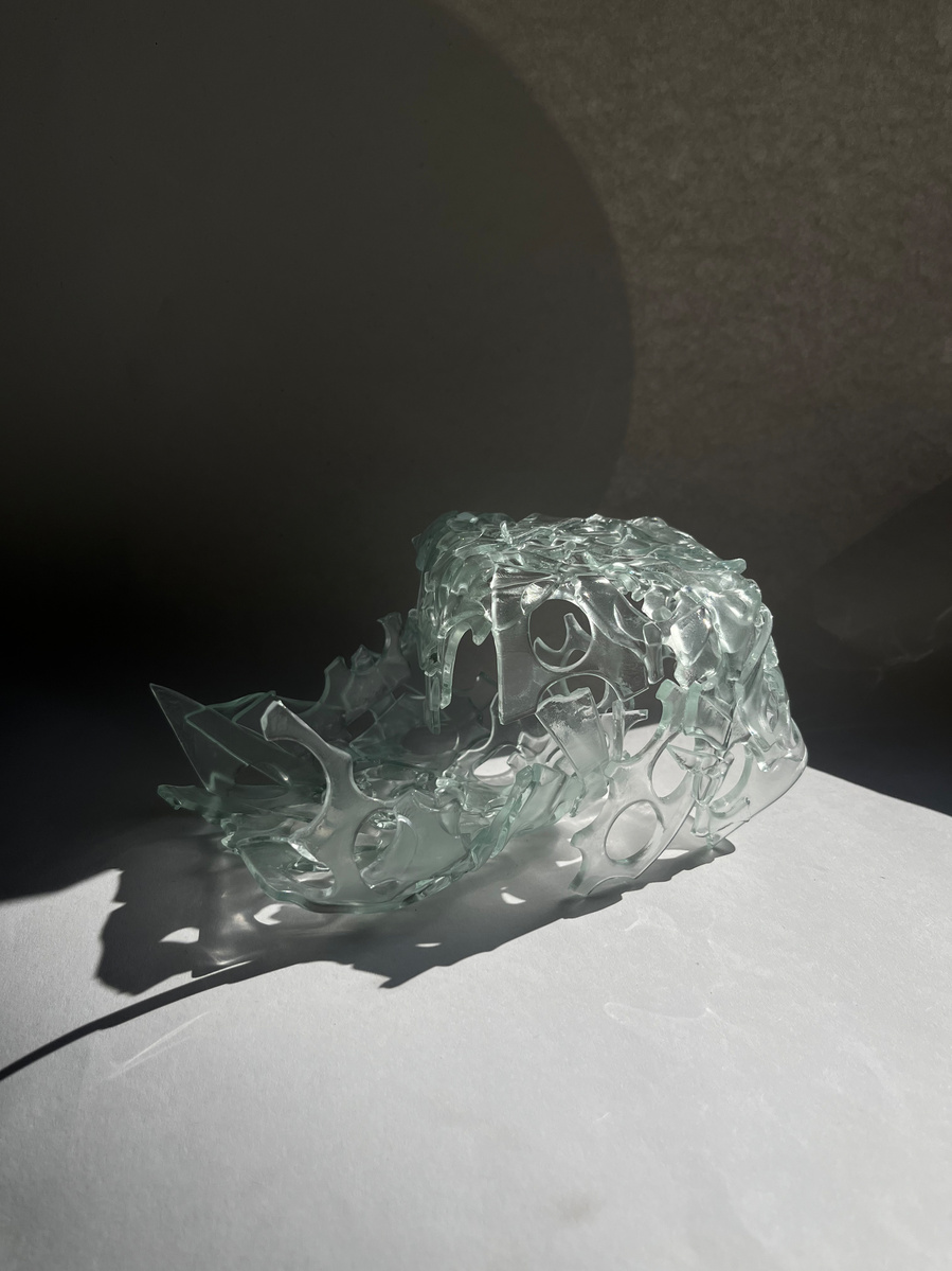 12.2 | 3mm float glass, kiln, plaster, mould, pen, pencil, marker, tracing paper | 06.02.2023 - tbc. | glass art work, constructivism, glass artist based in uk, from hong kong, new materialism, vitality, destruct and reconstruct, entropy