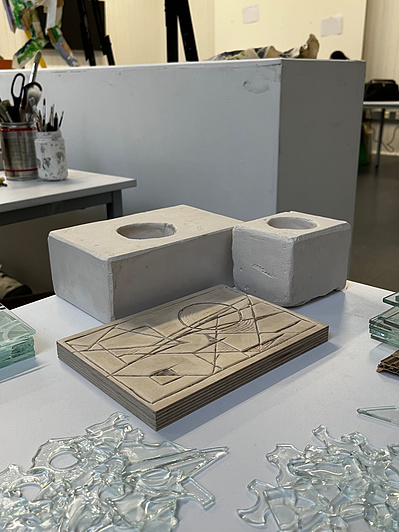 final | MDF wood board, dremel tool, hand carving tool, sanding paper, plaster block, float glass sculpture, flat glass window design | 16.02.2023 | doryeek