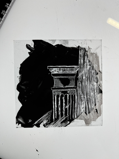 6 | column | glass | glass painting, pigment, vinegar, sandblasted float glass, stick, brush, palate knife | 01.03.2023 | doryeek