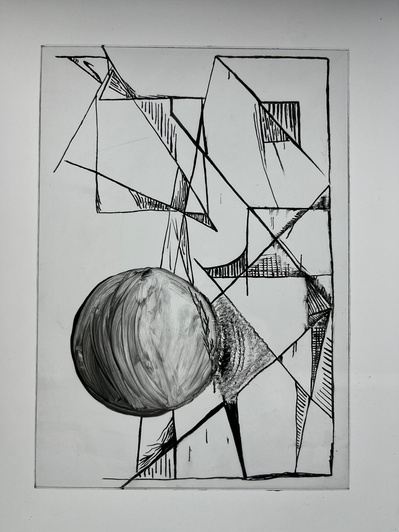 2913 5 | glass pigment, clove oil, float glass, nib pen | 06.03.2023 | doryeek