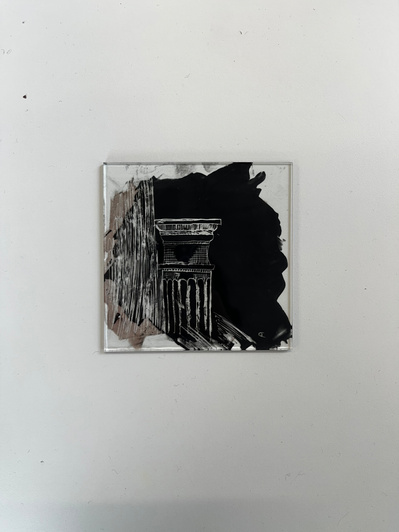 6 | column | glass | glass painting, pigment, vinegar, sandblasted float glass, stick, brush, palate knife | 06.03.2023