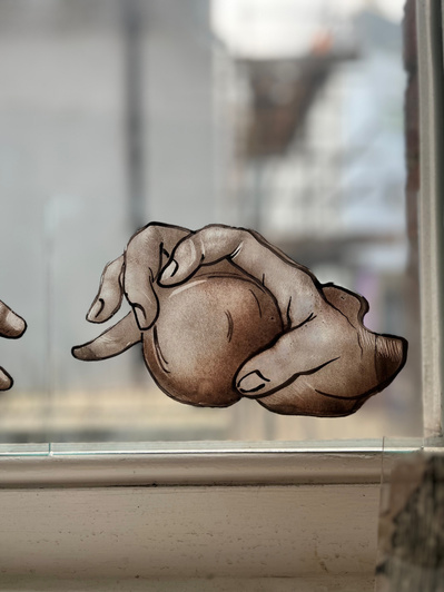 hand | glass pigment, vinegar, lavender oil, float glass, brush | 03.05.2023