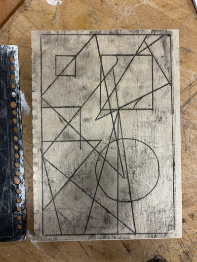 design outline | charcoal chalk, pencil, MDF wood board | 16.02.2023 | doryeek