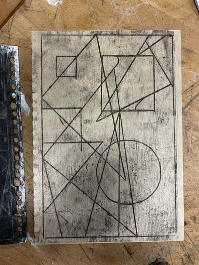 design outline | charcoal chalk, pencil, MDF wood board | 16.02.2023 | doryeek