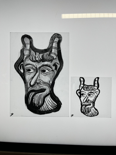 copy of fragment of devil | 1200 - 1215 France | glass paint, gum, sandblasted palette, water, brush, float glass, stick, finger | 08.02.2023 | doryeek