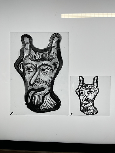 copy of fragment of devil | 1200 - 1215 France | glass paint, gum, sandblasted palette, water, brush, float glass, stick, finger | 08.02.2023 | doryeek