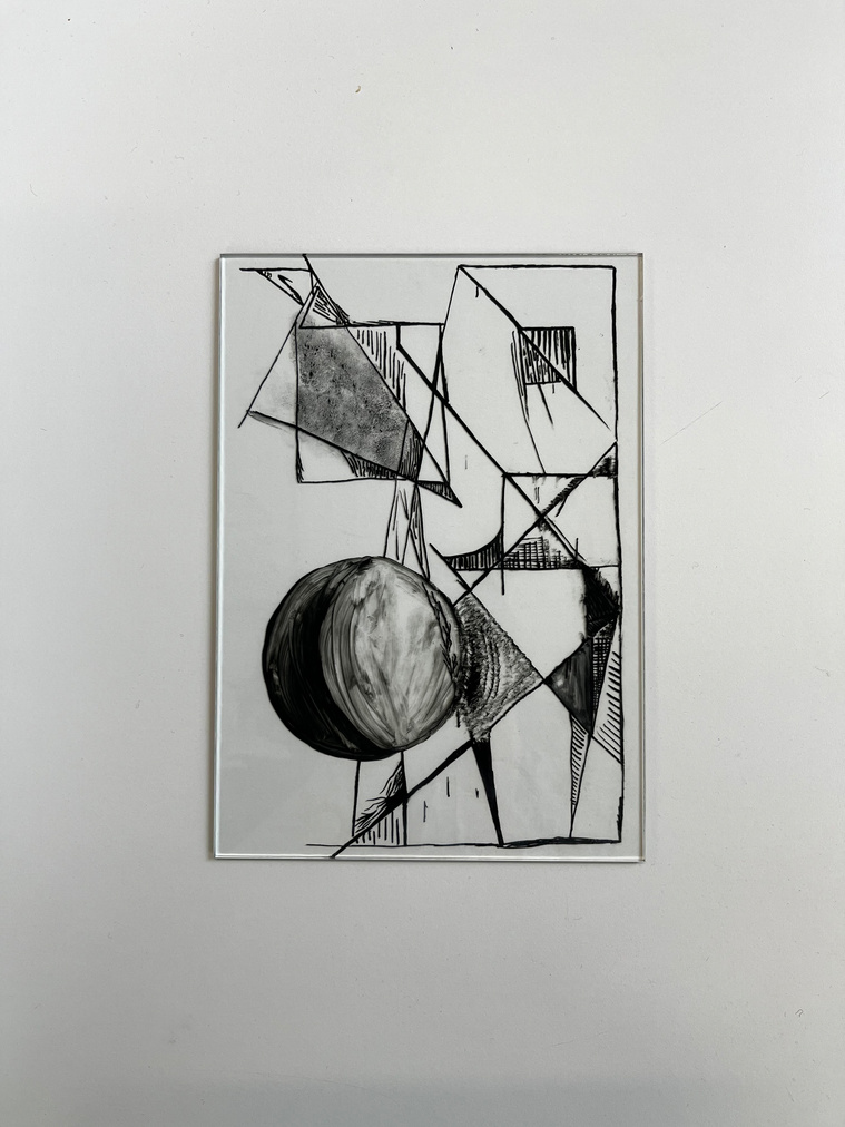 2913 | glass painting, nib pen, clove oil, black glass pigment | 06.03.2023 | doryeek 