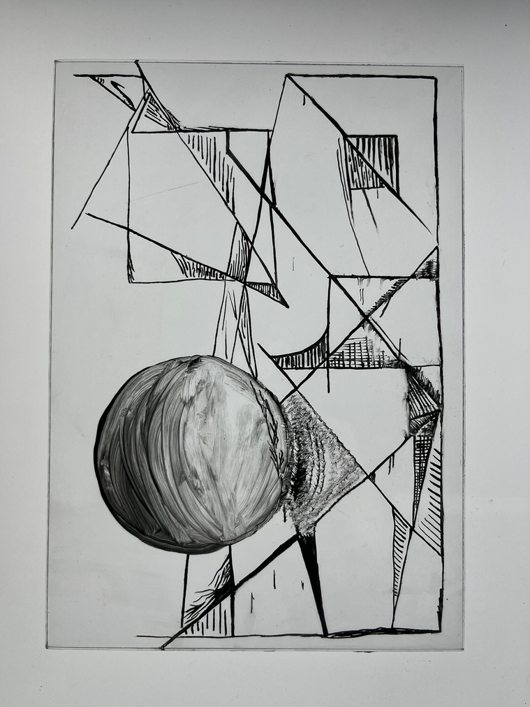 2913 | glass painting, nib pen, clove oil, black glass pigment | 24.02.2023 | doryeek 