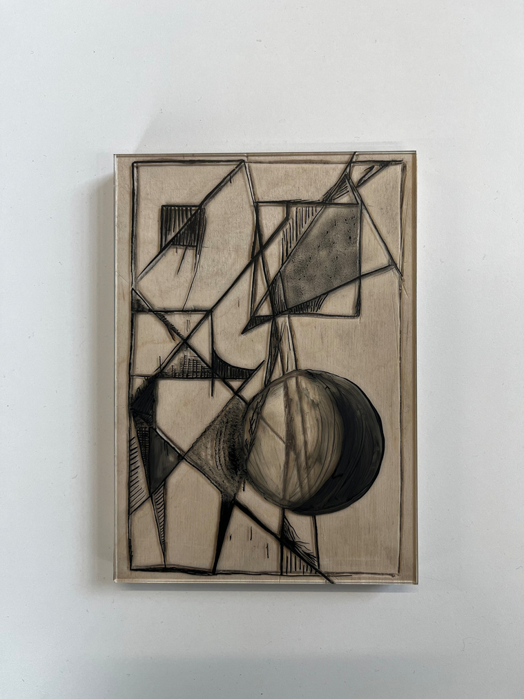 2913 | wood carving MDF, glass painting, nib pen, clove oil, black glass pigment | 06.03.2023 | doryeek 