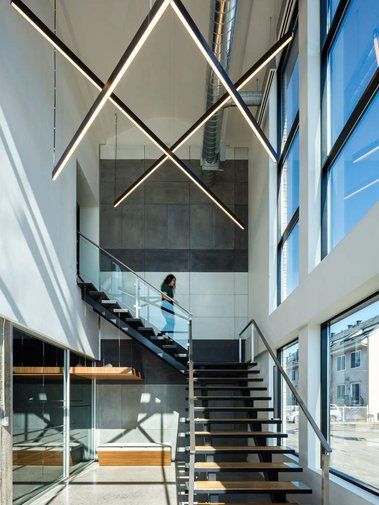 Interior architecture photo of a staircase in an office space on Rachel street in Montreal