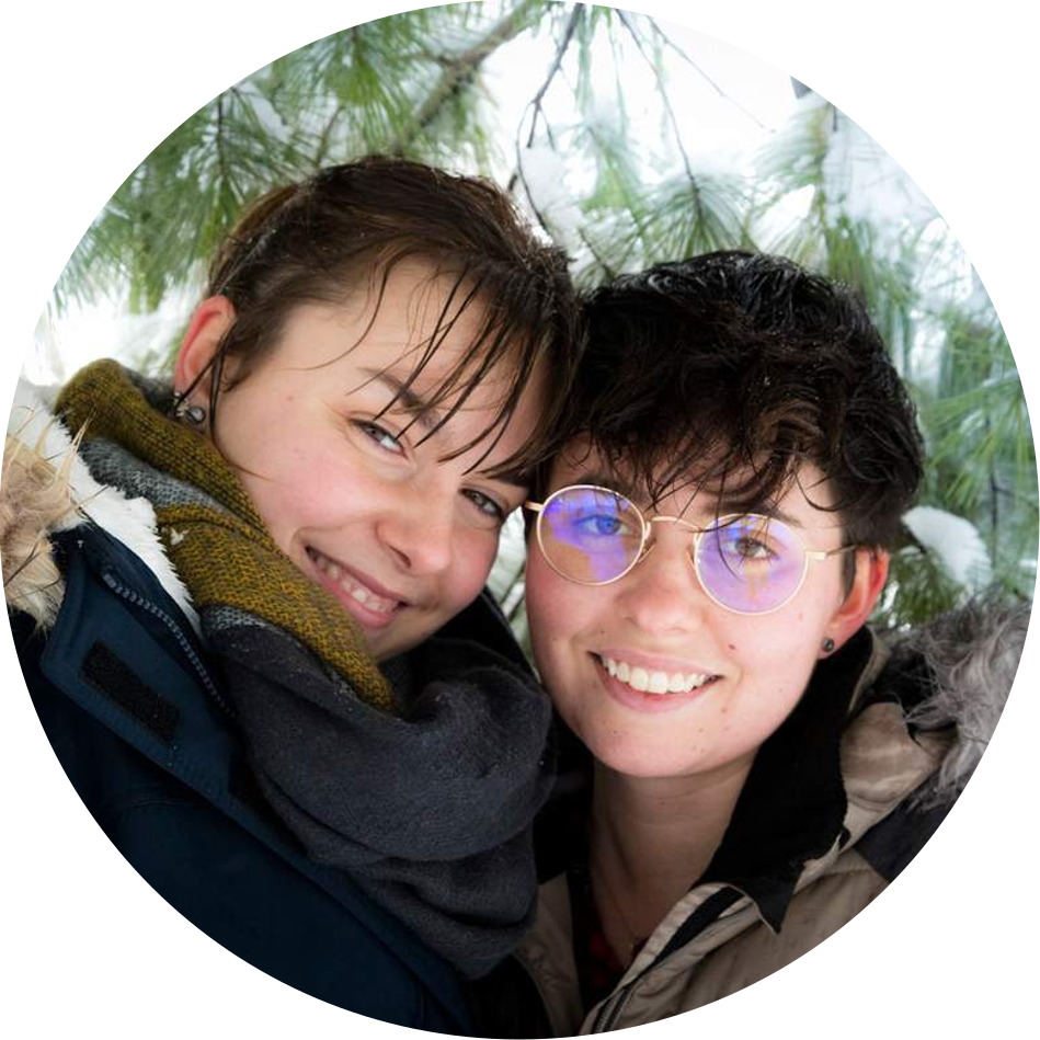 Portrait of a young couple in a park in snowy Montreal