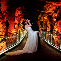Creative wedding photos at Science North rock tunnel Sudbury