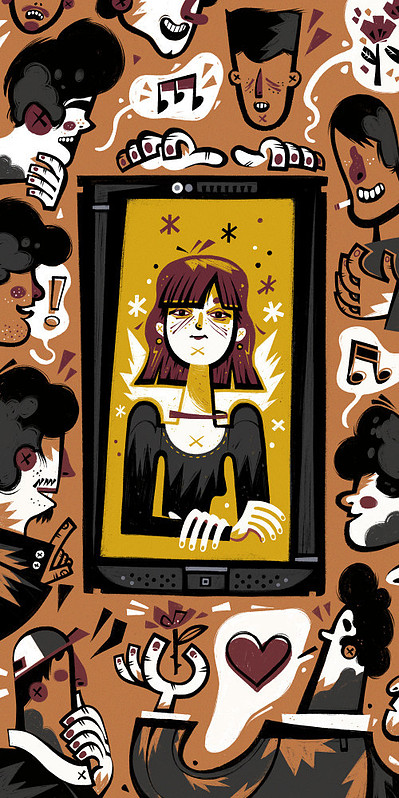 illustration éditoriale sur la rencontre en ligne