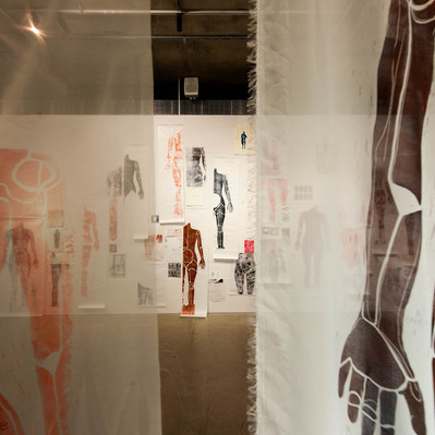 In Body, In Time, lino prints on fabric, 2018-2019. Photograph by Rosina Possingham