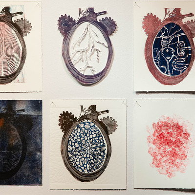Womb Imaginings, multi-plate lino prints and embossing on paper, 2017-2018. Photograph by Rosina Possingham