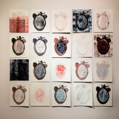 Womb Imaginings, multi-plate lino prints and embossing on paper, 2017-2018. Photograph by Rosina Possingham