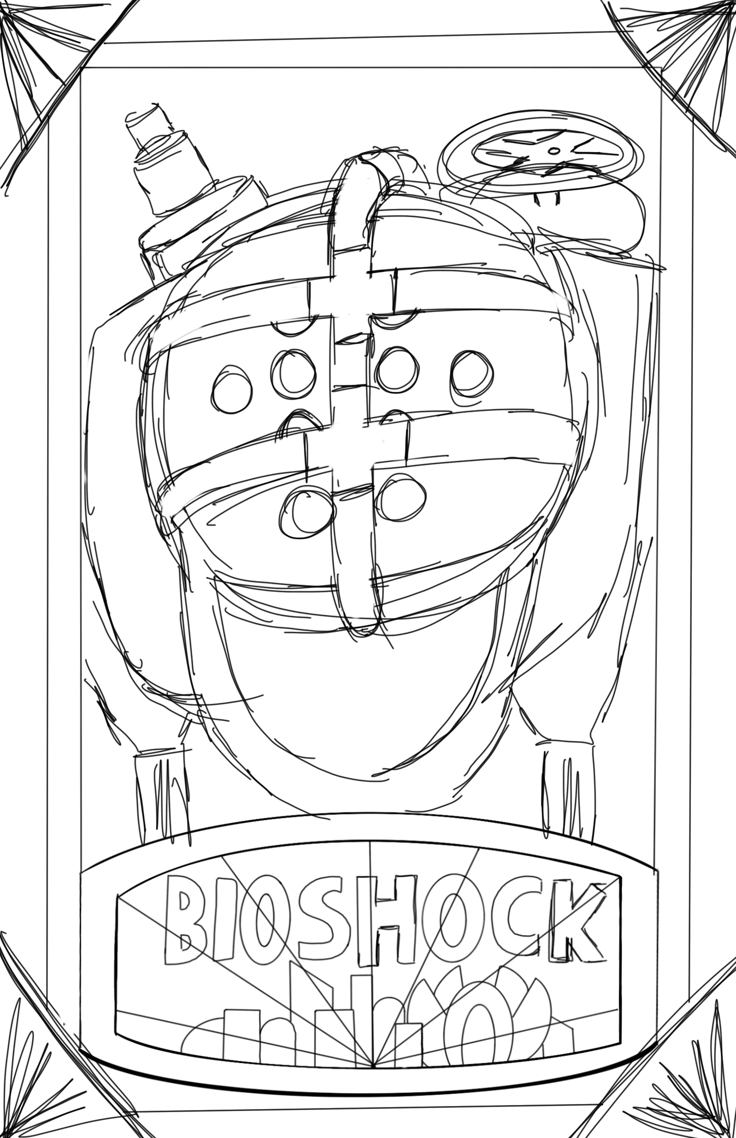 Big Daddy poster sketch with corner borders and the game title