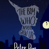 Peter Pan book cover sketch with a combination of quote warped as Peter Pan's head and the night scenery of London, showing Big Ben