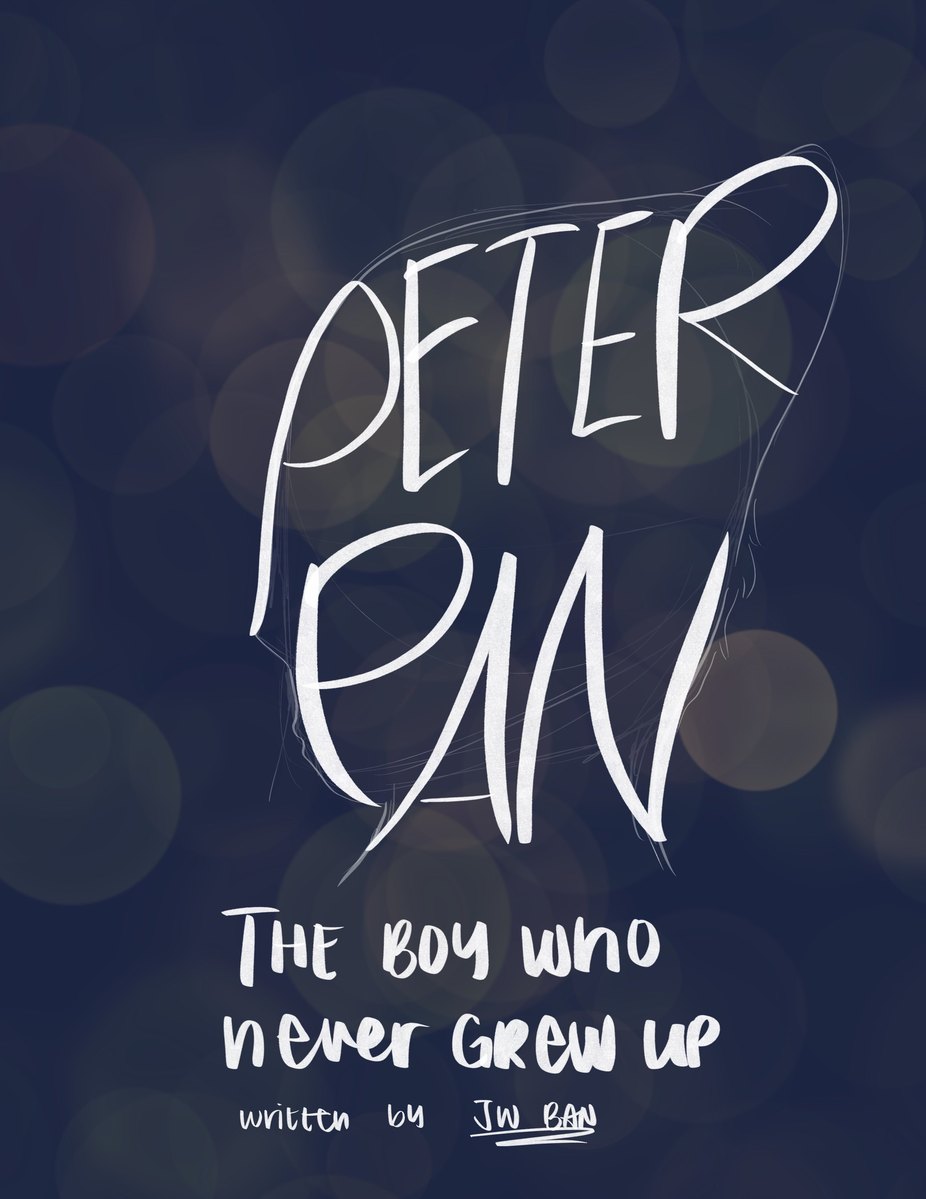 Peter Pan book cover sketch, light bubbles background