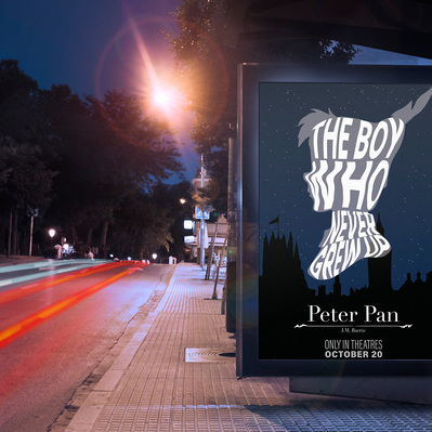 Peter Pan movie posters bus stop mockup