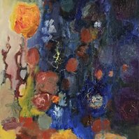 "Moon Flower" oil painting  by Irma Hameri inspired of full moon.