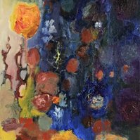 "Moon Flower" oil painting  by Irma Hameri inspired of full moon.
