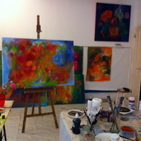 "Prediction"  by Irma Hameri, acrylic painting on canvas that is unreturned without compensation for artist from gallery that exhibited it in Art Palm Beach, 2016. 