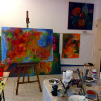 "Prediction"  by Irma Hameri, acrylic painting on canvas that is unreturned without compensation for artist from gallery that exhibited it in Art Palm Beach, 2016. 